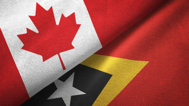 istock Timor-Leste East Timor and Canada two flags together textile cloth, fabric texture 1125022244