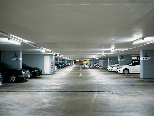 istock Parking in the building, Car parking building hall with column. 1125026062