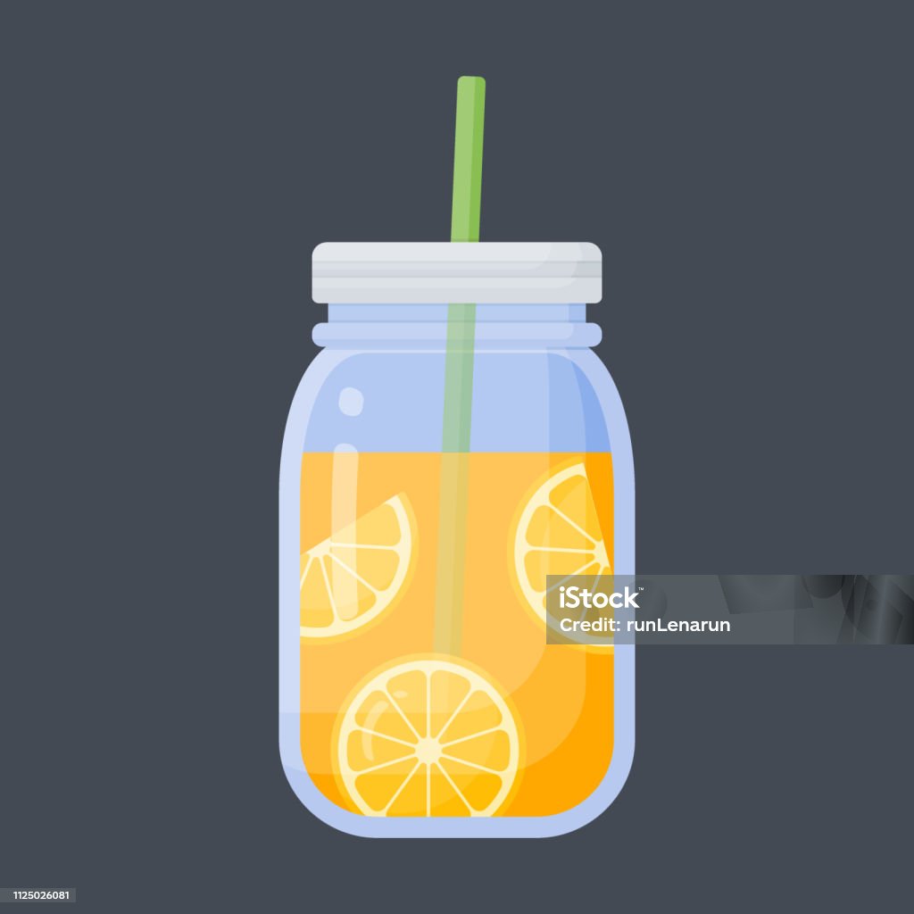 Orange juice vector flat icon Orange juice vector flat icon, Flat design of food, health care or summer object with round shadow, cute illustration Mason Jar stock vector