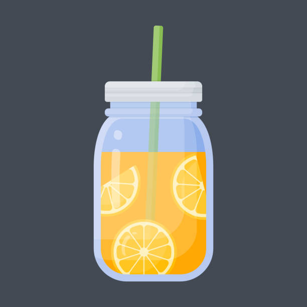 Orange juice vector flat icon Orange juice vector flat icon, Flat design of food, health care or summer object with round shadow, cute illustration mason jar stock illustrations