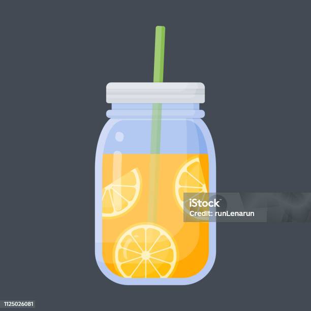 Orange Juice Vector Flat Icon Stock Illustration - Download Image Now - Mason Jar, Ice Tea, Tea - Hot Drink