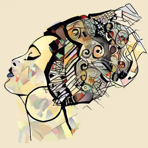 Vector illustration of Portrait of cute african woman with hat (profile)