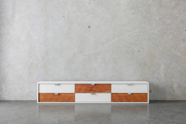 istock Modern bureau or tv console mockup in empty room with concrete room 1125028401