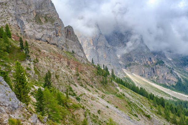 istock Hiking trail on a slope in a extreme mountains terrain 1125029549