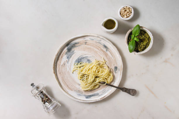 istock Pasta with pesto sauce 1125033087