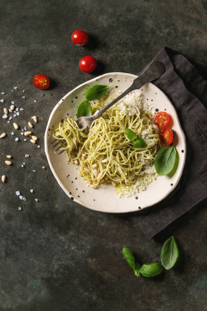 istock Pasta with pesto sauce 1125033101