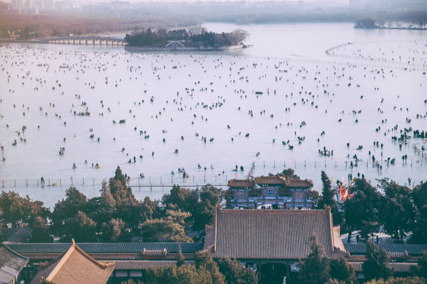 Beijingers are enjoying a day of lake skating at the frozen lake of the Summer Palace. Summer Palace is one of the most popular tourist attractions in Beijing.