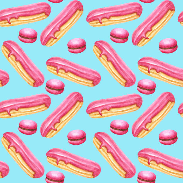 istock seamless pattern of watercolor desserts and pastries : cakes, pastries, candies, eclairs. 1125054743