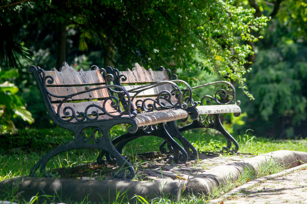 istock Steel chairs in the park 1125068585