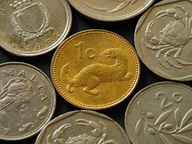 istock various former maltese coins before euro : with weasel, crab, flag and olive branch 1125070701