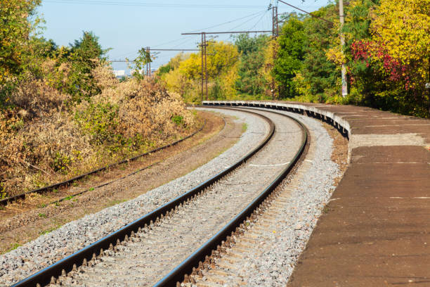 istock Railroad tracks with concrete sleepers. 1125079374