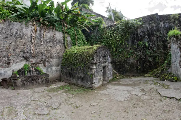 Cyparis (Sylbaris) cell in Saint-Pierre jail ruins after Mount Pelee eruption in 1902, Marinique FWI