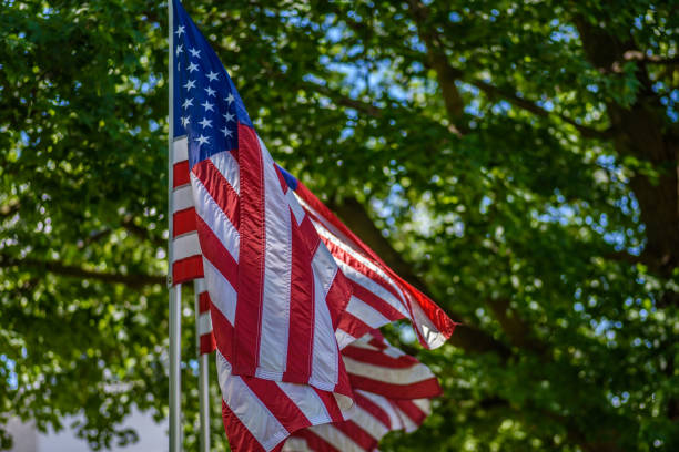 istock Closeup of American flag waving 1125087968