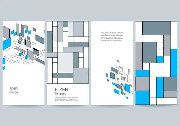 Vector illustration of The minimalistic vector illustration of the editable layout of flyer, banner design templates. Abstract polygonal background, colorful mosaic pattern, retro bauhaus de stijl design.