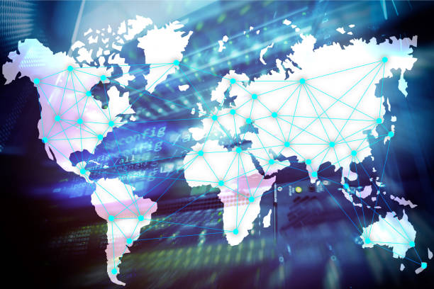 istock Internet and telecommunication concept with world map on server room background 1125091267