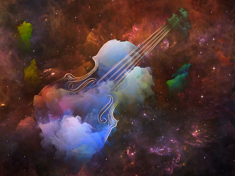Music Dream series. Backdrop composed of violin and abstract colorful paint and suitable for use in the projects on musical instruments, melody, sound, performance arts and creativity