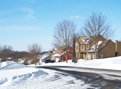 Quiet residental neighborhood on a winter weekend morning