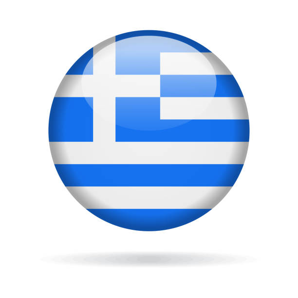 griechenland - runde flaggensymbol vektor glänzend - flag national flag greek flag greece stock-grafiken, -clipart, -cartoons und -symbole