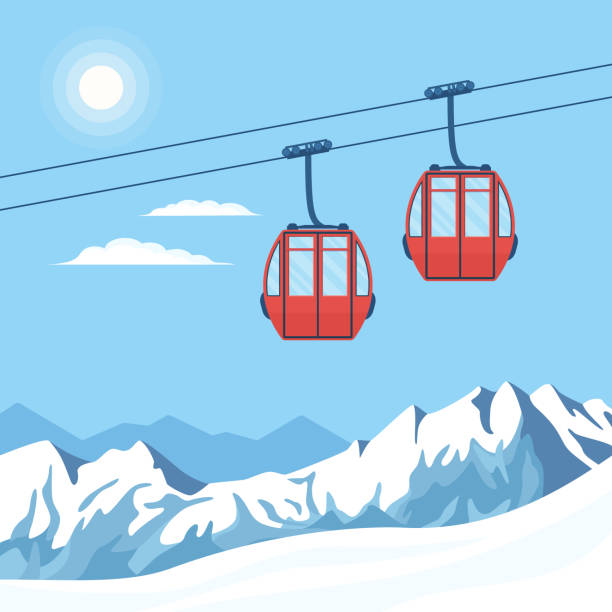 горнолыж�ный подъемник «красная гондола» и зимние горы. - ski skiing european alps resting stock illustrations