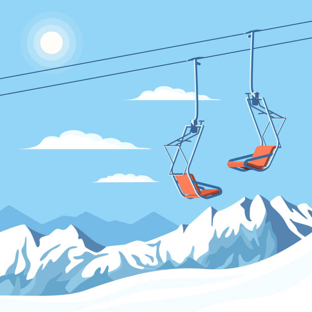 빨간의 자 스키 리프트와 겨울 산입니다. - ski skiing european alps resting stock illustrations