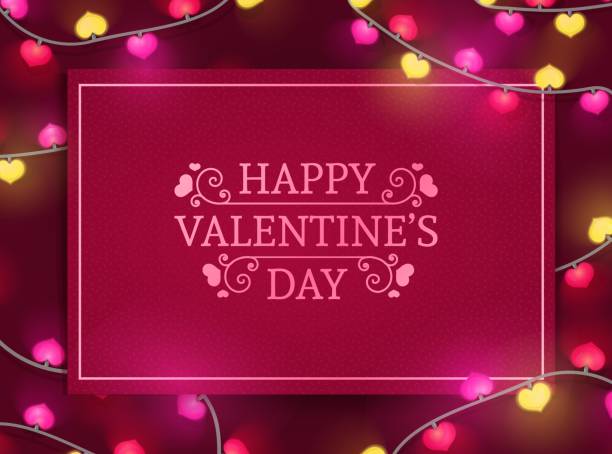 istock Template design banner postcard for Valentine's day offer. Red background with decor neon heart shape garland and swirl elements for Happy Valentine's day sale. Romantic brochure and flyer. Vector. 1125107040