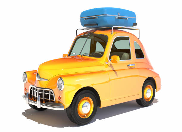 istock Retro cartoon car with laggage on top 1125109194