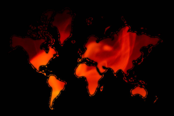 istock red fire burning in the shape of world map on black background 1125112305