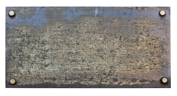 istock Old metal plaque isolated on white background 1125125008