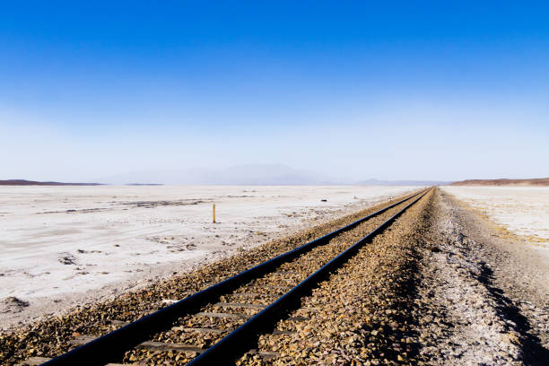 istock Train tracks on Bolivian salar 1125130883