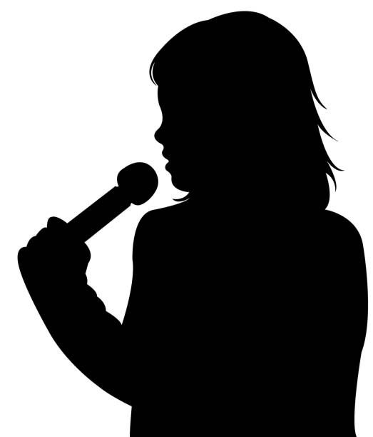 dziewczyna śpiewa sylwetkę - singing silhouette singer karaoke stock illustrations