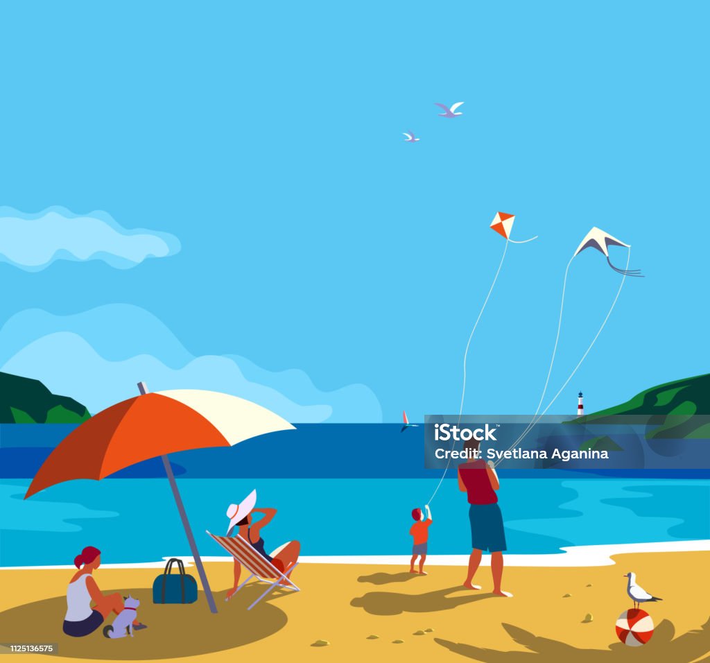 Thư Giãn Bên Bờ Biển Gia Đình Hình minh họa Sẵn có - Tải xuống ...