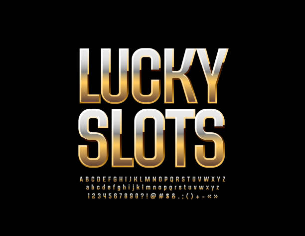 Vector Casino sign Lucky Slots. Luxury Golden Alphabet Letters, Numbers and Symbols Metallic gradient Font. gold or aquarius or symbol or fortune or year stock illustrations