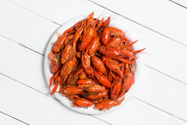 gotowane raki na białym tle - crayfish new orleans cajun food louisiana zdjęcia i obrazy z banku zdjęć