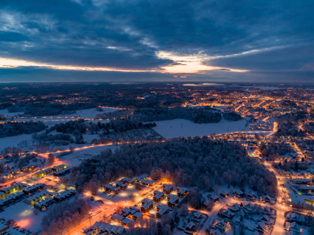 Aerial view over a small city