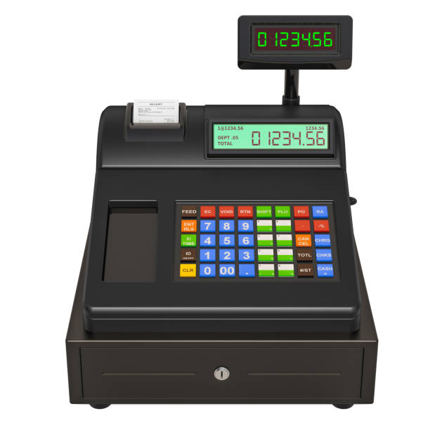 Cash register closeup, 3D rendering isolated on white background
