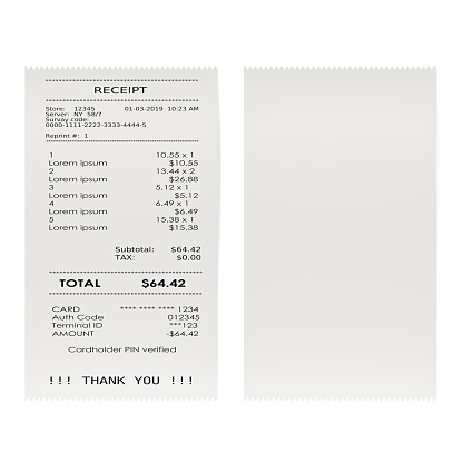 Printed receipts, bills. 3D rendering isolated on white background