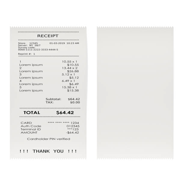 Printed receipts, bills. 3D rendering isolated on white background Printed receipts, bills. 3D rendering isolated on white background receipt stock pictures, royalty-free photos & images