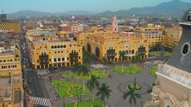 Panoramic aerial view of Lima, Peru Plaza de Armas