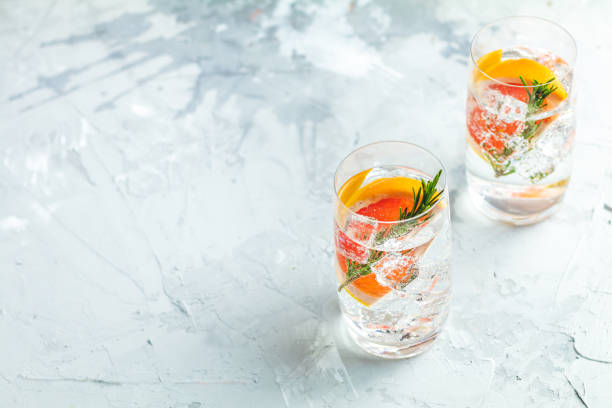 Various gin tonic mixed fancy drink cocktail stock photo