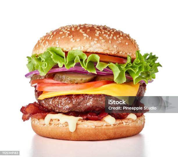 Fresh Burger Isolated Stock Photo - Download Image Now - Burger, Hamburger, Cut Out