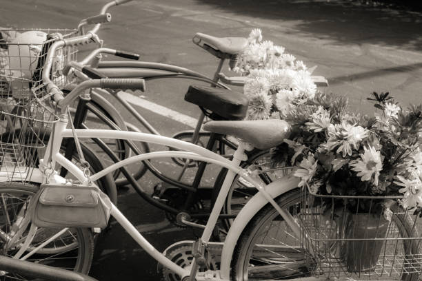 istock Retro Bicycles With Fresh Flowers 1125150787