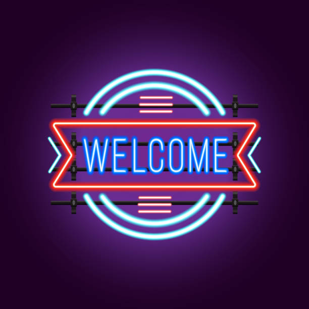 istock Welcome Neon Text Vector. Welcome neon sign, design template, modern trend design, night neon signboard, night bright advertising, light banner, light art. Vector illustration 1125154281