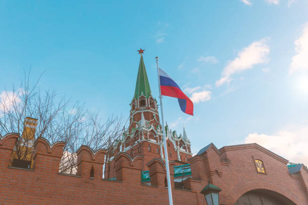 istock Kremlin tower and wall and cloudy blue sky in Moscow 1125156654