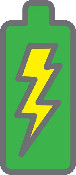 Vector illustration of Battery with lightning bolt  charge indicator Flat Simple outline line art design Icon