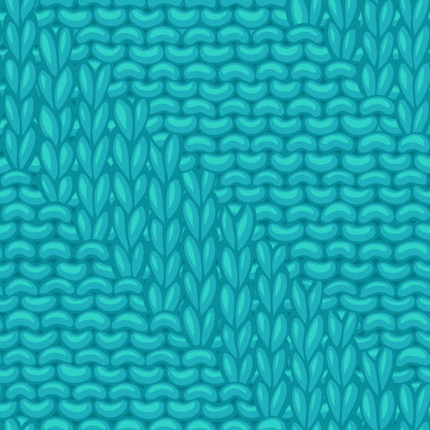 Vector Diagonal Spiral Rib Stitch Pattern. Hand-drawn jersey cloth boundless background. High detailed blue cotton hand-knitted fabric material. knitting textile wool infinity stock illustrations