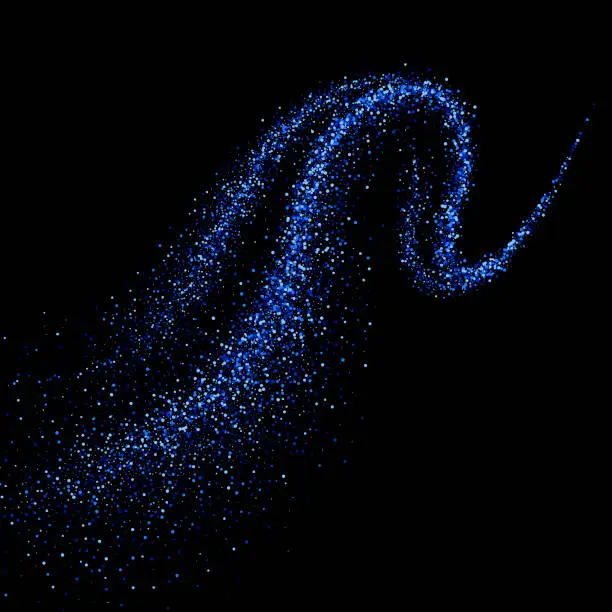 Vector illustration of Dinamic blue trail with sparkling particles. Abstract motion of vortex wavy lines