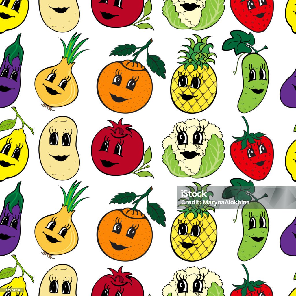 Set Of 10 Funny Cartoon Vegetables And Fruit Stock Illustration - Download  Image Now - Anthropomorphic Face, Bizarre, Cartoon - iStock