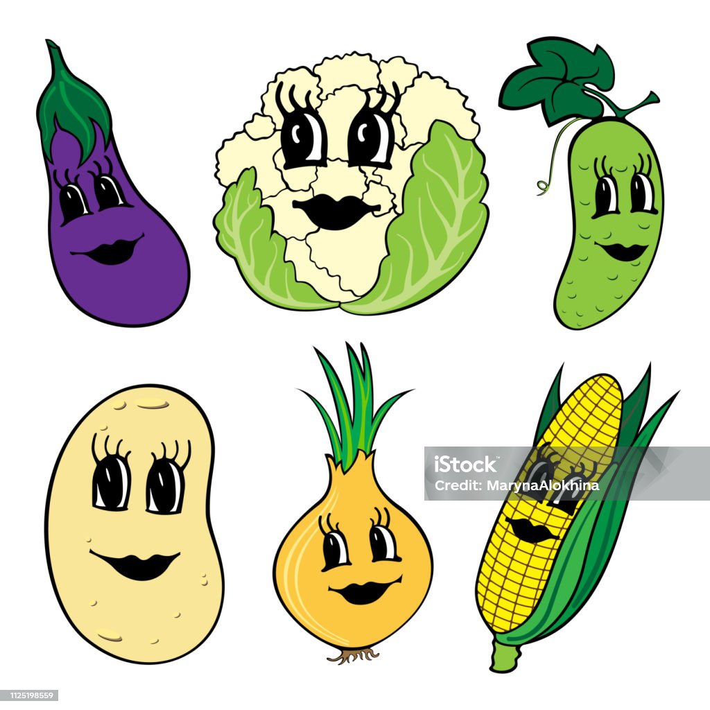 Ilustración de Conjunto De 6 Verduras De Dibujos Animados Divertido y más  Vectores Libres de Derechos de Alimento - iStock