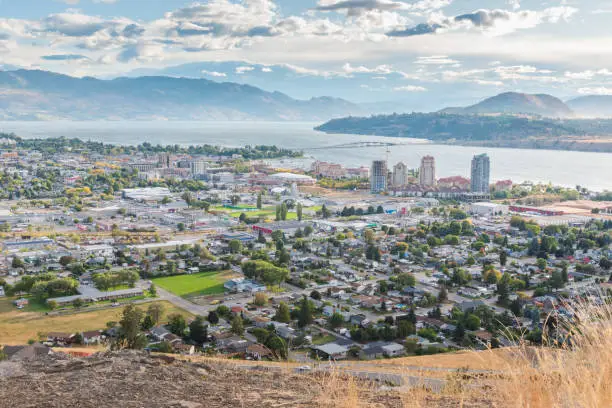 View from above of downtown Kelowna, British Columbia, Canada in autumn