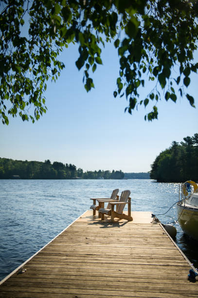 istock Adirondack chairs on a cottage wooden dock 1125219762